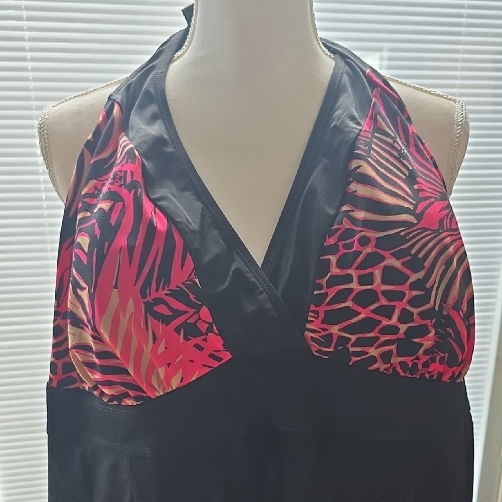 Tropical Escape Halter Top with Pink and Black Design